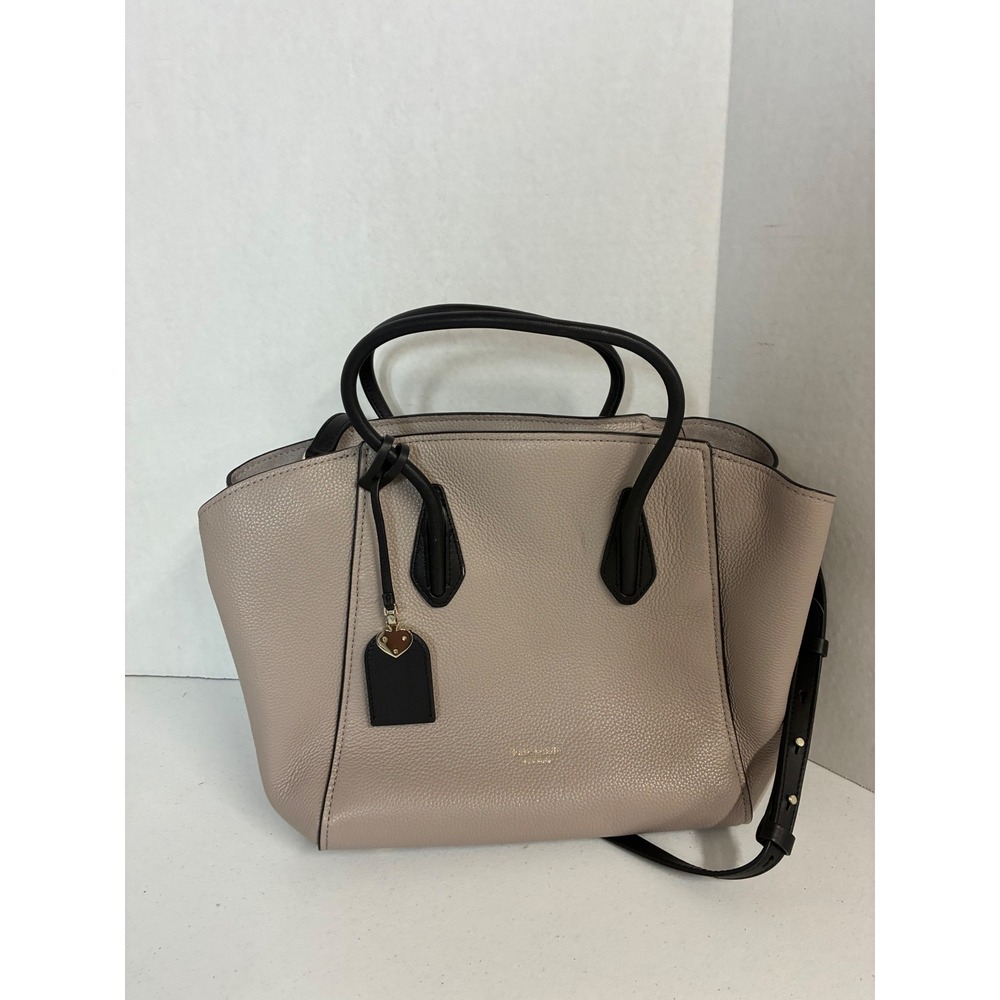 Kate Spade New York Pebbled Leather Satchel Taupe Black Crossbody Bag